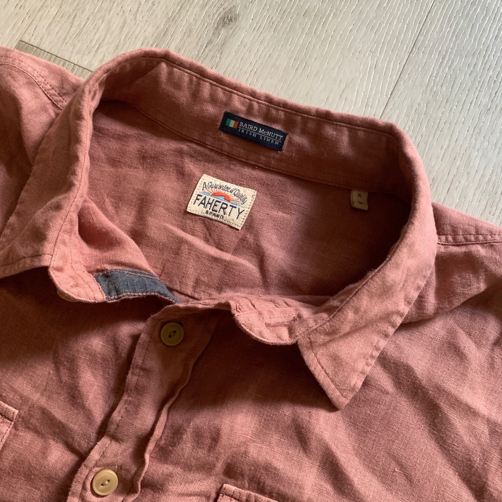 Faherty Brand Baird McNutt Irish Linen Shirt Mens XL Dusty Rose Pink Long Sleeve